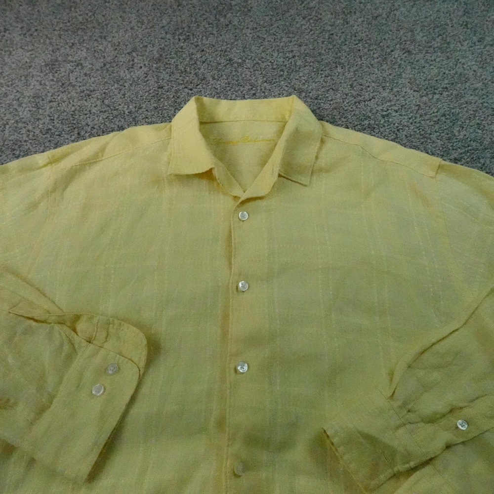 Tommy Bahama Shirt Mens XL Yellow Linen Chambray Button Up Long Sleeve Summer